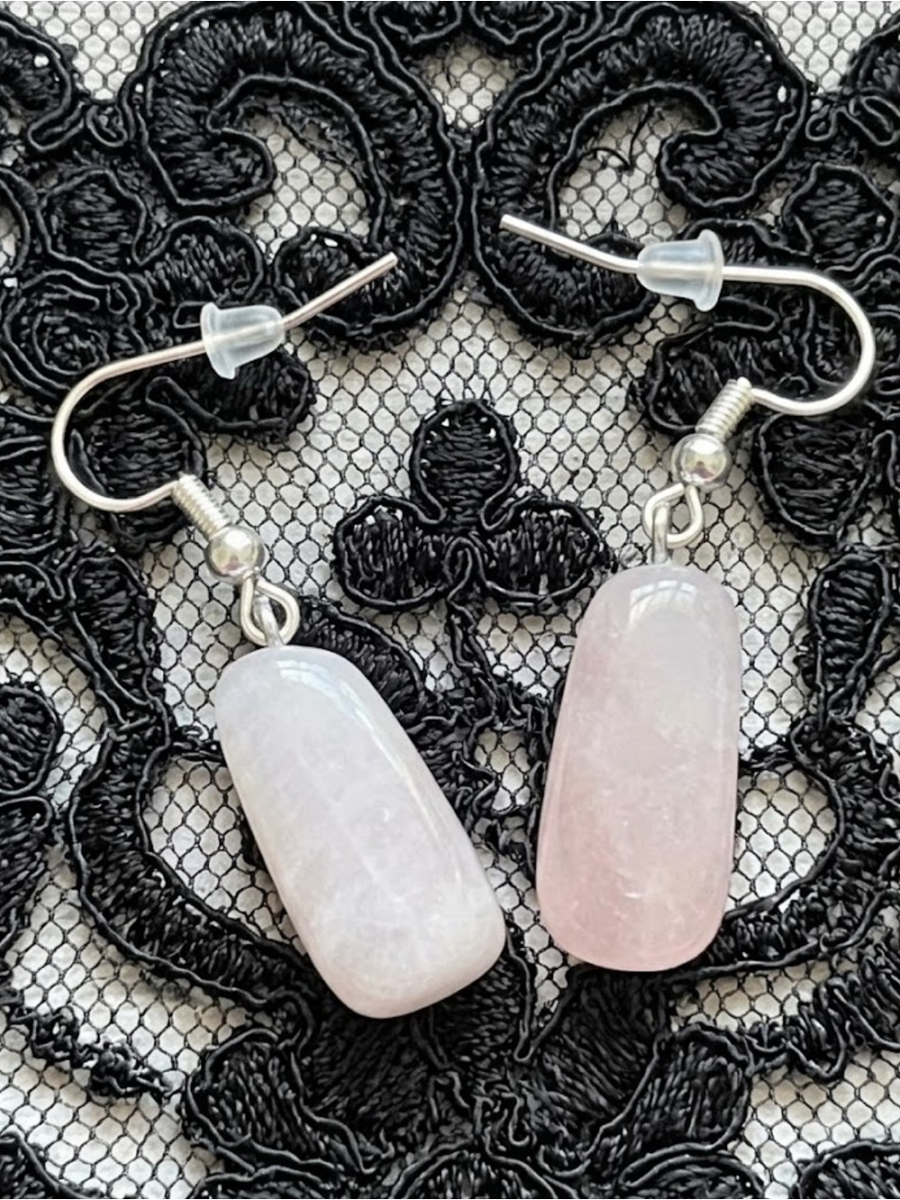 Rose Quartz Barrel Drop Earrings